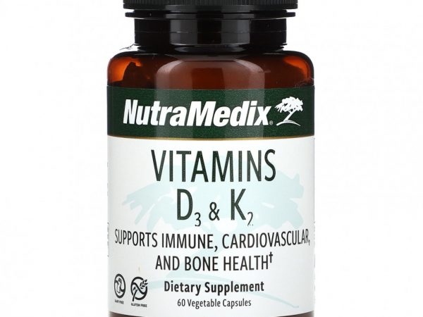 NutraMedix, Витамины D3 и K2, 60 растительных капсул