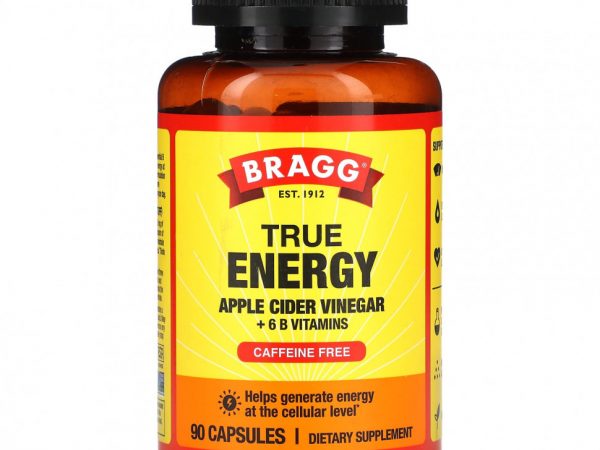 Bragg, True Energy, яблочный уксус и 6 витаминов группы B, без кофеина, 90 капсул