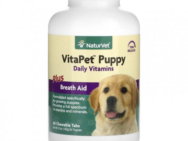NaturVet, VitaPet Puppy, ежедневные витамины и помощь при дыхании, 60 жевательных таблеток