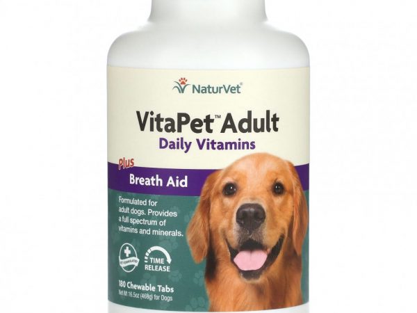 NaturVet, VitaPet Adult, ежедневные витамины и вспомогательное средство для дыхания, для собак, 180 жевательных таблеток 468 г (16,5 унции)