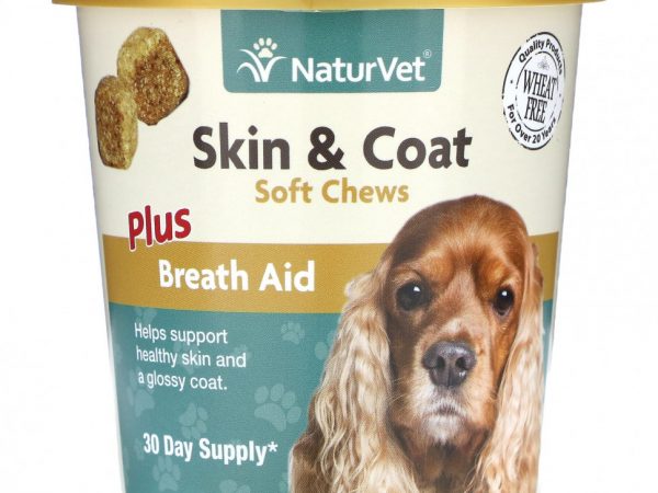 NaturVet, Средство для облегчения дыхания Skin & Coat Plus, для собак, 70 жевательных таблеток, 154 г (5,4 унции)