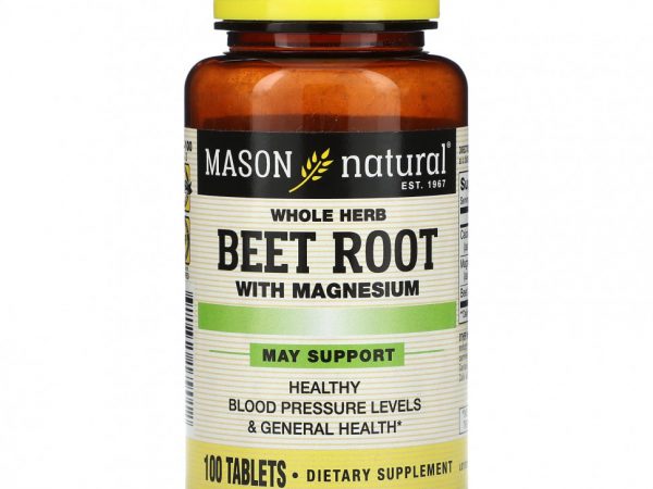 Mason Natural, Цельнозерновая свекла с магнием, 100 таблеток