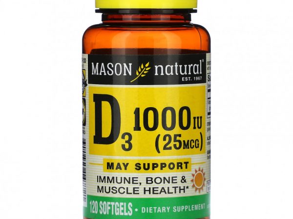 Mason Natural, Vitamin D3, 25 mcg (1,000 IU), 120 Softgels