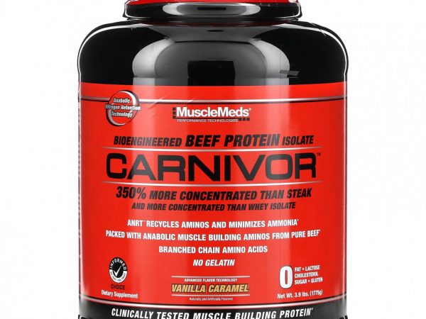 MuscleMeds, Carnivor, изолят белка говядины биоинженерной обработки, с ванильной карамелью, 4.2 фунта (1915.2 г)
