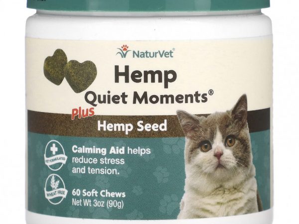 NaturVet, Hemp Quiet Moments Plus, для кошек, 60 жевательных таблеток, 90 г (3 унции)