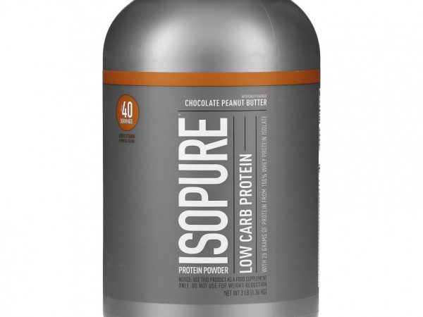 Isopure, IsoPure, Белковый порошок, Низкоуглеводный, Шоколад и арахисовое масло, 3 фунта (1,36 кг)