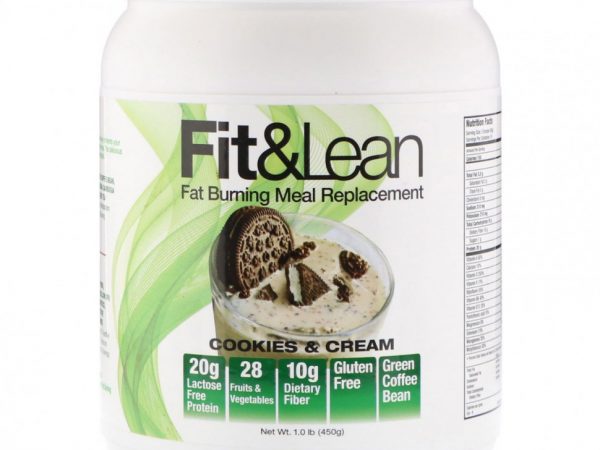Fit & Lean, Заменитель еды с функцией сжигания жира, Печенье и сливки, 1,0 фунт (450 г)