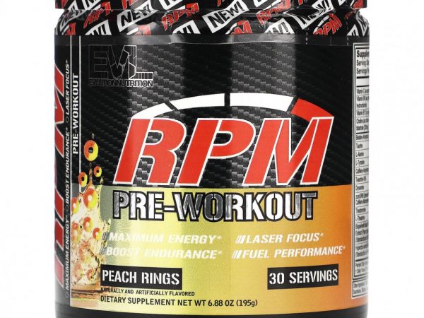 EVLution Nutrition, RPM, перед тренировкой, персиковые кольца, 195 г (6,88 унции)