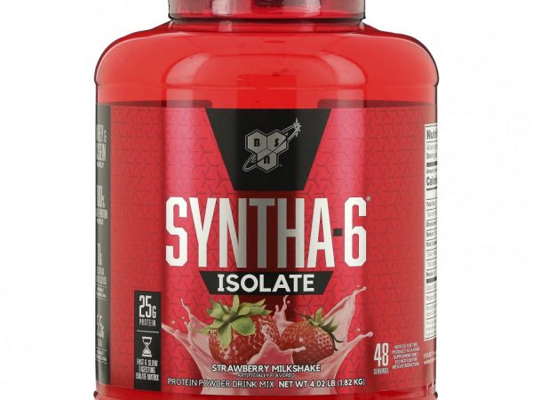 BSN, Syntha-6, изолят, протеиновая смесь для приготовления напитка, клубничный молочный коктейль, 1,82 кг (4,02 фунта)