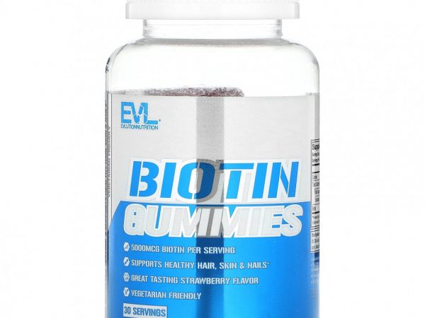 EVLution Nutrition, Жевательные мармеладки с биотином, клубника, 2500 мкг, 60 жевательных таблеток