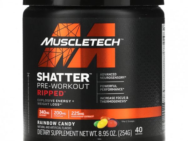 MuscleTech, Shatter Pre-Workout, Ripped, радужные конфеты, 254 г (8,95 унции)