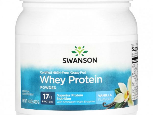Swanson, Порошок из сывороточного протеина Grass Fed, ваниль, 420 г (14,8 унции)