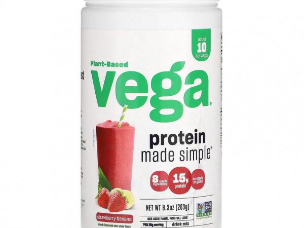 Vega, Plant-Based Protein Made Simple, клубника и банан, 263 г (9,3 унции)