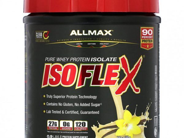 ALLMAX, Isoflex, чистый изолят сывороточного протеина, ваниль, 425 г (0,9 фунта)