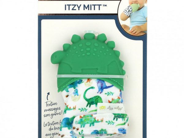itzy ritzy, Itzy Mitt, пищевой силиконовый прорезыватель для зубов, от 3 месяцев, динозавр, 1 прорезыватель