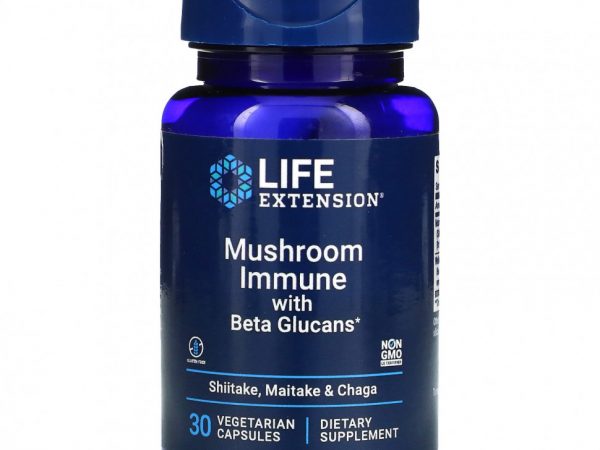 Life Extension, Грибной иммунитет с бета-глюканами, 30 вегетарианских капсул