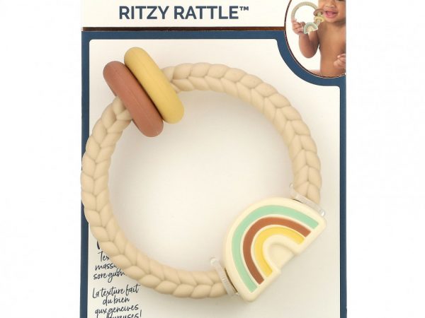 itzy ritzy, Ritzy Rattle, силиконовый прорезыватель с погремушкой, для детей от 3 месяцев, радуга, 1 шт.