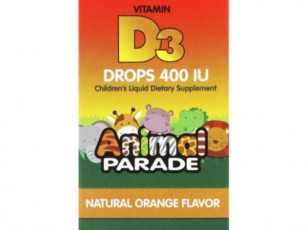 NaturesPlus, Source of Life, Animal Parade, витамин D3 в каплях, с натуральным апельсиновым вкусом, 400 МЕ, 10 мл (0,34 жидк. унции)