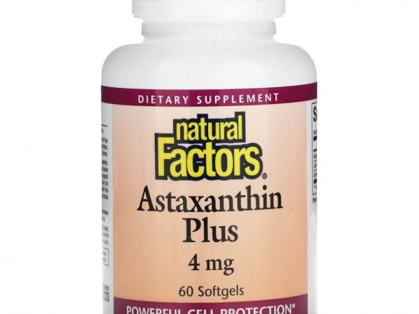 Natural Factors, Astaxanthin Plus, астаксантин, 4 мг, 60 капсул