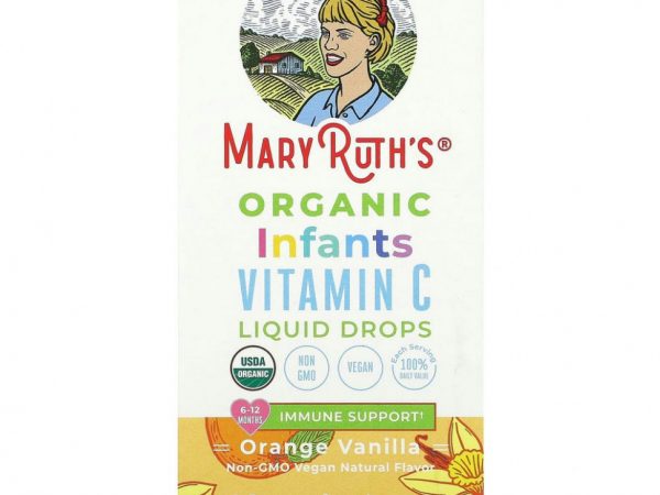MaryRuth Organics, Жидкие капли с витамином C для младенцев, 0–12 месяцев, апельсин и ваниль, 60 мл (2 жидк. Унции)