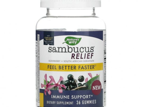 Nature's Way, Sambucus Relief, поддержка иммунитета, бузина и южноафриканская герань, 36 жевательных таблеток