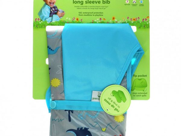 Green Sprouts, Snap & Go Easy Wear Long Sleeve Bib, Aqua Diasour