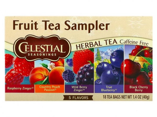 Celestial Seasonings, Fruit Tea Sampler, травяной чай, без кофеина, 5 вкусов, 18 чайных пакетиков, весом 40 г (1,4 унции) каждый