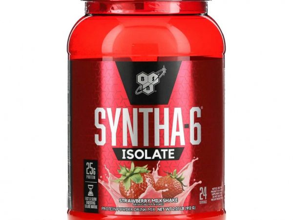 BSN, Syntha-6 Isolate, сухая смесь для приготовления протеиновых коктейлей, со вкусом клубники, 912 г (2,01 фунтов)