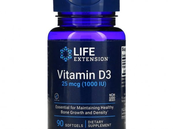 Life Extension, Витамин D3, 25 мкг (1000 МЕ), 90 мягких таблеток