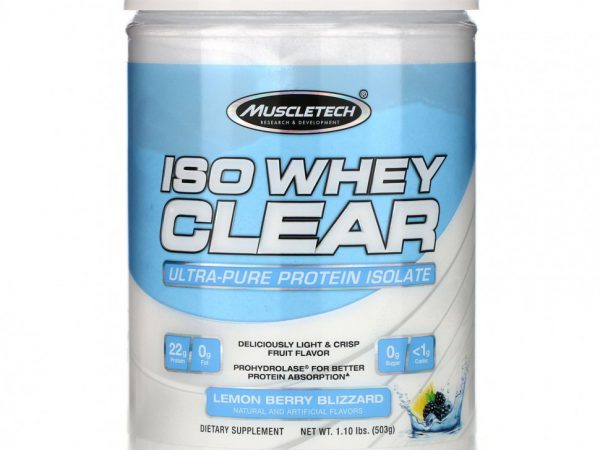 Muscletech, ISO Whey Clear, сверхчистый изолят протеина, лимонно-ягодная вьюга, 1,10 фунта (503 г)