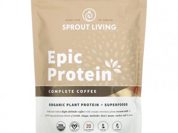 Sprout Living, Epic Protein, органический растительный протеин и суперфуды, оригинальный кофе, 494 г (1,1 фунта)