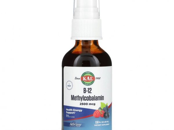 KAL, метилкобаламин B12, со вкусом ягод, 2500 мкг, 59 мл (2 жидк. унции)
