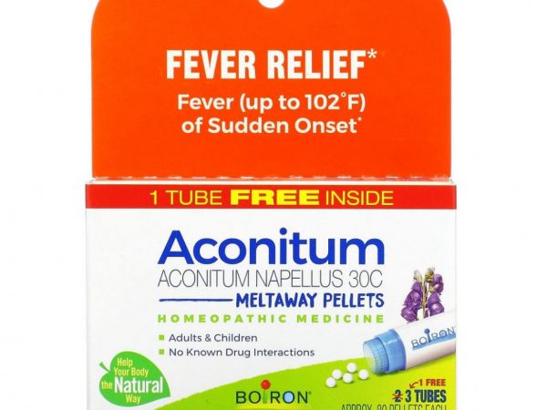 Boiron, Aconitum, Fever Relief, Meltaway Pellets, 3 Tubes, 80 Pellets Each