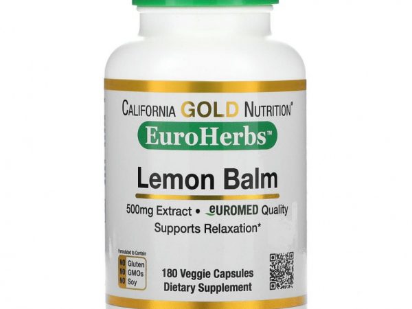 California Gold Nutrition, EuroHerbs, экстракт мелиссы лекарственной, европейское качество, 500 мг, 180 вегетарианских капсул