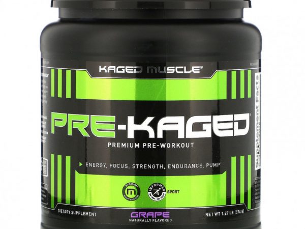 Kaged Muscle, PRE-KAGED, предтренировочный продукт премиального качества, со вкусом винограда, 574 г (1,27 фунта)