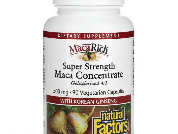 Natural Factors, Organic MacaRich, мощная сверхпрочная мака с женьшенем, 500 мг, 90 вегетарианских капсул