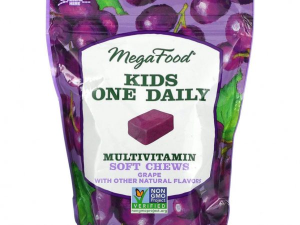 MegaFood, One Daily, для детей, жевательная мультивитаминная добавка, со вкусом винограда, 30 жевательных пастилок в индивидуальной упаковке