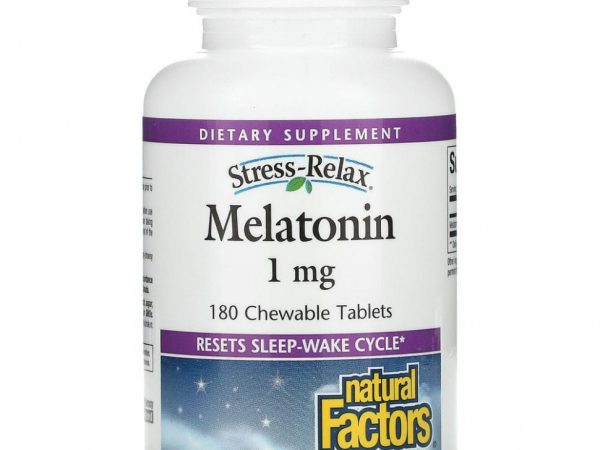 Natural Factors, Stress-Relax, мелатонин, 1 мг, 180 жевательных таблеток
