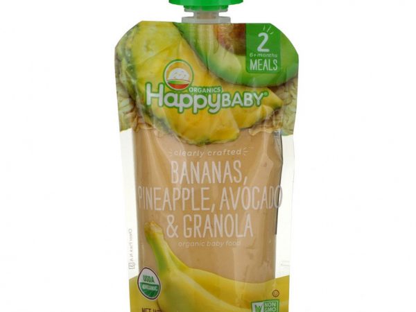 Happy Family Organics, Органическое детское питание, этап 2, от 6 лет, бананы, ананас, авокадо и гранола, 113 г (4 унции)