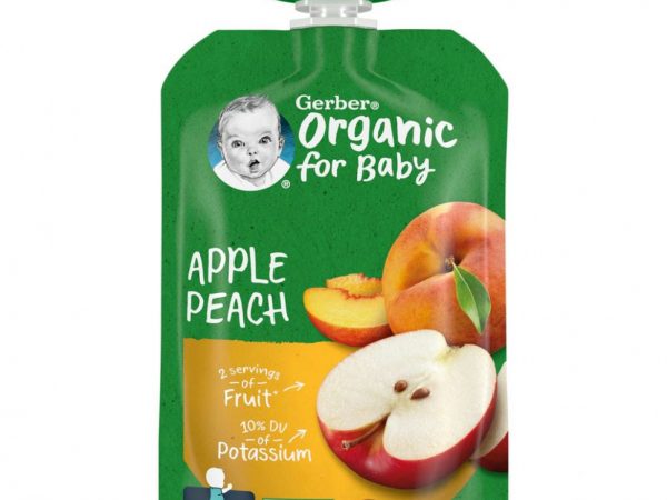 Gerber, Smart Flow, Органическое детское питание, яблоки и летние персики, 99 г (3,5 унции)
