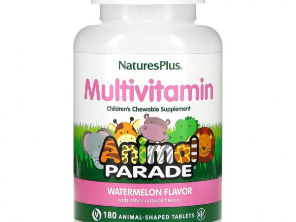 NaturesPlus, Source of Life, Animal Parade, жевательная добавка для детей с мультивитаминами и минералами, натуральный ароматизатор со вкусом арбуза, 180 таблеток в форме животных