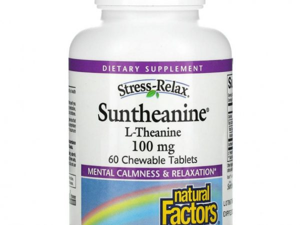 Natural Factors, Stress-Relax, Suntheanine, L-теанин, 100 мг, 60 жевательных таблеток
