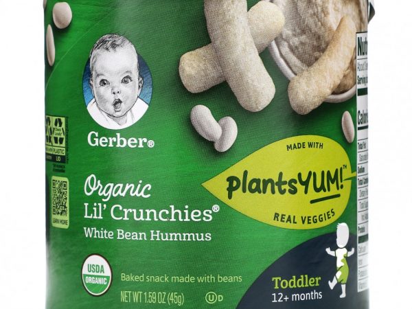 Gerber, Organic Lil' Crunchies, White Bean Hummus, Toddler, 12+ Months, 1.59 oz (45 g)