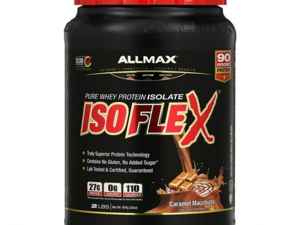 ALLMAX, Isoflex, чистый изолят сывороточного протеина, карамель макиато, 907 г (2 фунта)