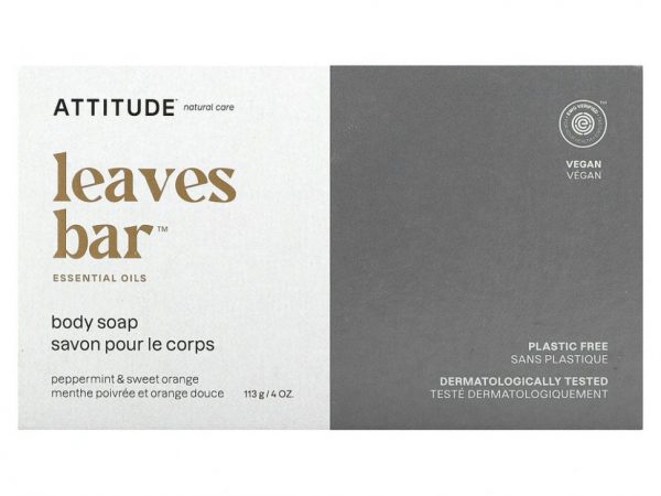 ATTITUDE, Leaves Bar, мыло для тела, перечная мята и сладкий апельсин, 113 г (4 унции)