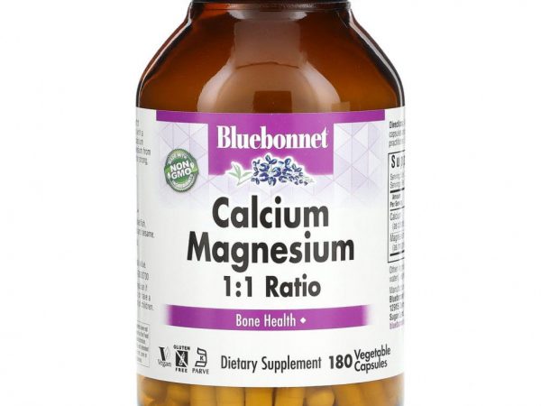 Bluebonnet Nutrition, Кальций и магний в соотношении 1: 1, 180 растительных капсул