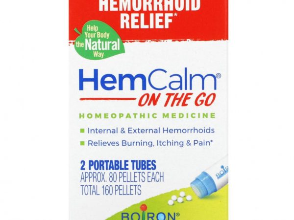 Boiron, HemCalm On The Go, средство от геморроя, 2 переносные тубы, прибл. 80 гранул каждая