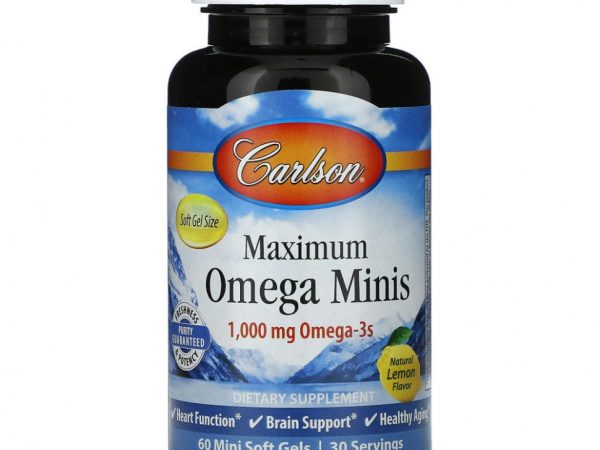 Carlson, Maximum Omega Minis, натуральный лимон, 500 мг, 60 мягких таблеток