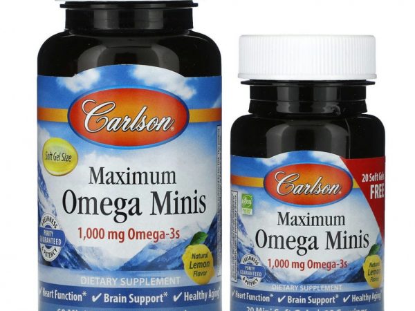 Carlson, Maximum Omega Minis, натуральный лимон, 500 мг, 80 мягких таблеток
