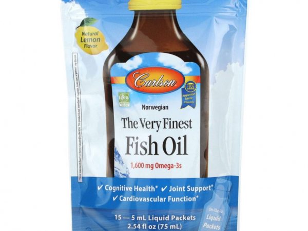 Carlson, Norwegian, The Very Finest Fish Oil, Natural Lemon, 1,600 mg, 15 Packets, (5 ml) Each